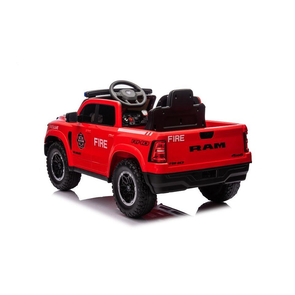 ES-Toys Kinderfahrzeug – Elektro Auto „Feuerwehr Dodge RAM“ – 12V10AH Akku,4 Motoren- 2,4Ghz Fernsteuerung, MP3+Sirene