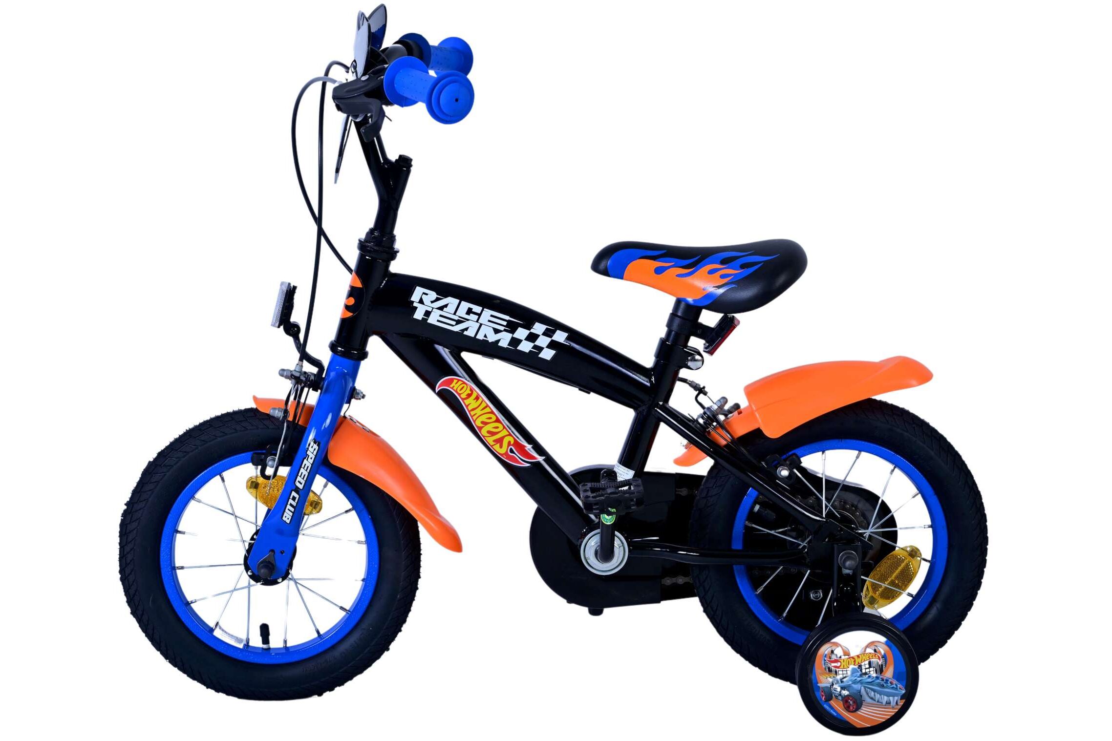 Volare Kinderfahrrad Hot Wheels für Jungen 12 Zoll Kinderrad in Schwarz Orange Blau, Zwei Handbremsen